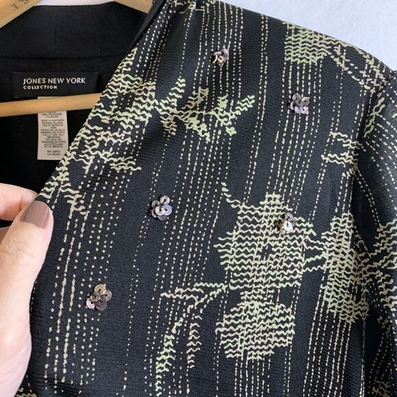 Womens Sheer Mesh‎ Faux Wrap Top Sz L Floral Y2K Evening Office Siren Sequin USA - Picture 3 of 12